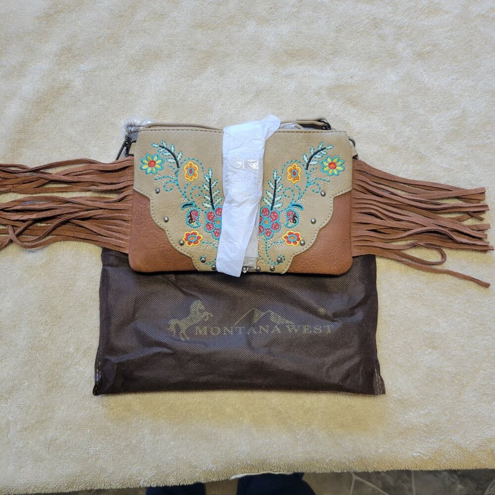 Montana West Small Cross Body Purse Brown & Tan